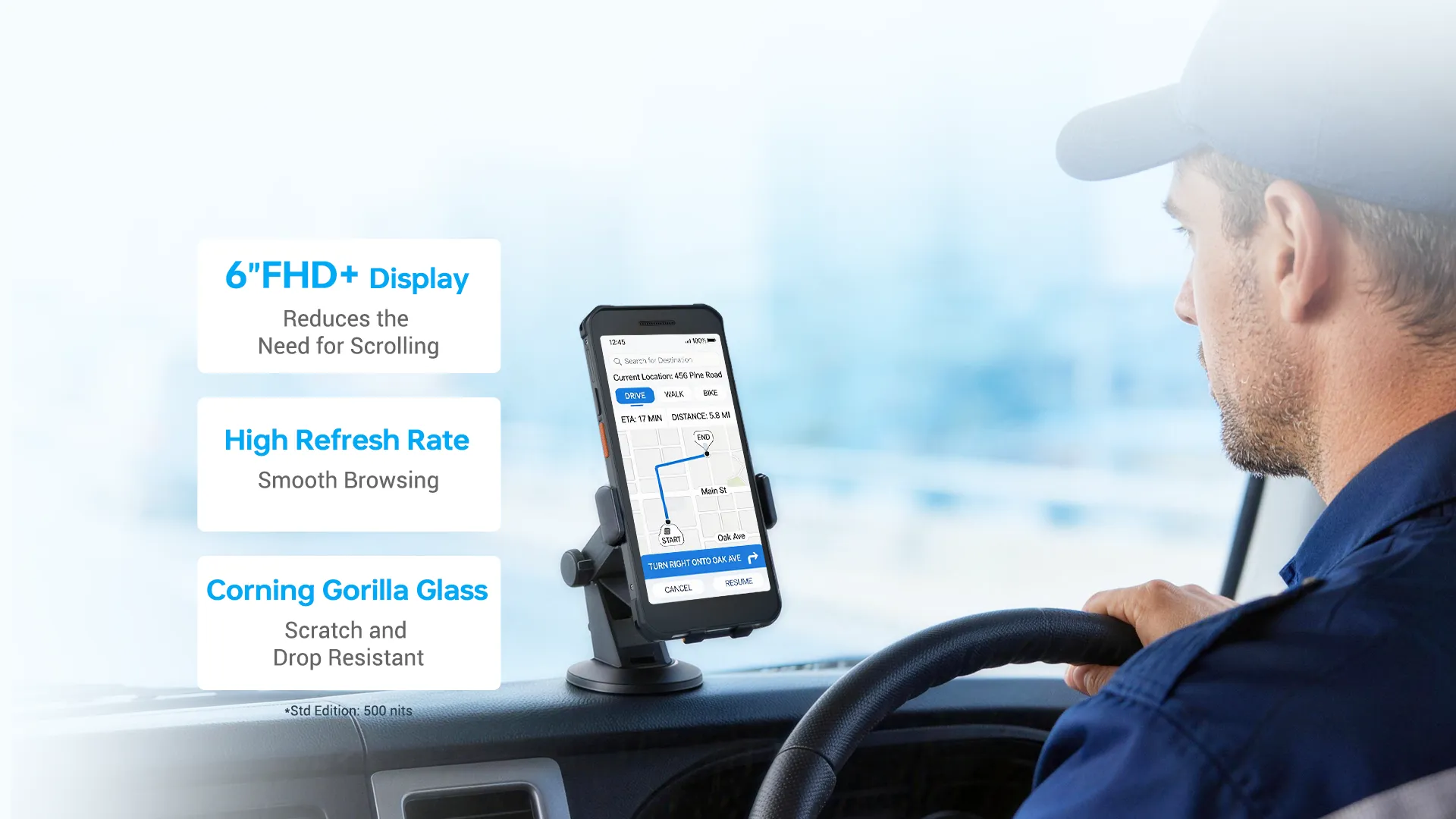 600nit High Brightness Display for Clear Viewing
Even in Direct Sunlight
